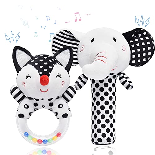 Image of MUKBIRD Baby Rattles Baby Toys, Newborn Toys Plush Stuffed Animal Ring Shaker Rattle Set, Baby Sensory Toy for Brain Development, 0 3 6 9 12 Months Boys Girls Baby Shower, Birthday