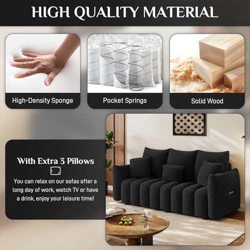 Image of OUYESSIR 2 Pieces Boucle Sofa for Living Room, Modern Deep Seat Sofa Chair & 3-Seater Couch, Oversized Cloud Sofa Couch Set, Comfy Upholstered Teddy Living Room Furniture, Black