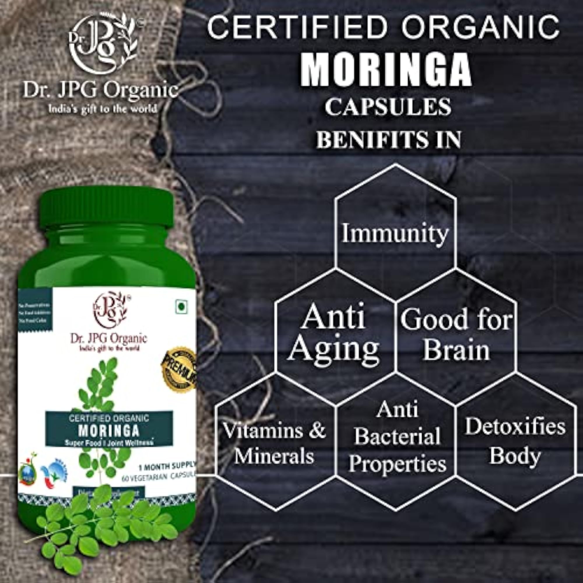 Dr. JPG Organic Moringa Supplement Capsules, 60 Count