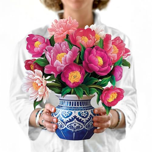 Freshcut Paper Pop Up Cards, Peony Paradise 12 inch Paper Flower Bouquet Greeting Cards with Blank Note Card & Envelope, Birthday Gifts for Women