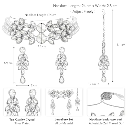 Image of Peora Gold Plated Bridal Crystal Pearl Choker Necklace with Drop Earrings Traditional Jewellery Set for Women