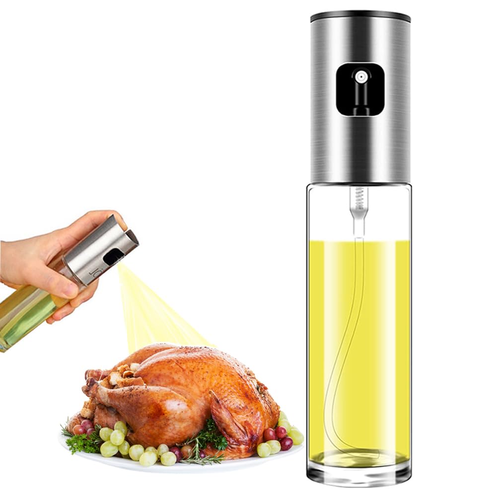 Zereooy Silver Oil Sprayer For Cooking Olive Oil Sprayer Mister For Air Fryer Vegetable Vinegar Oil Portable Mini Kitchen Gadgets For Baking,Salad,Grilling,Bbq,Roasting(1 Pack)
