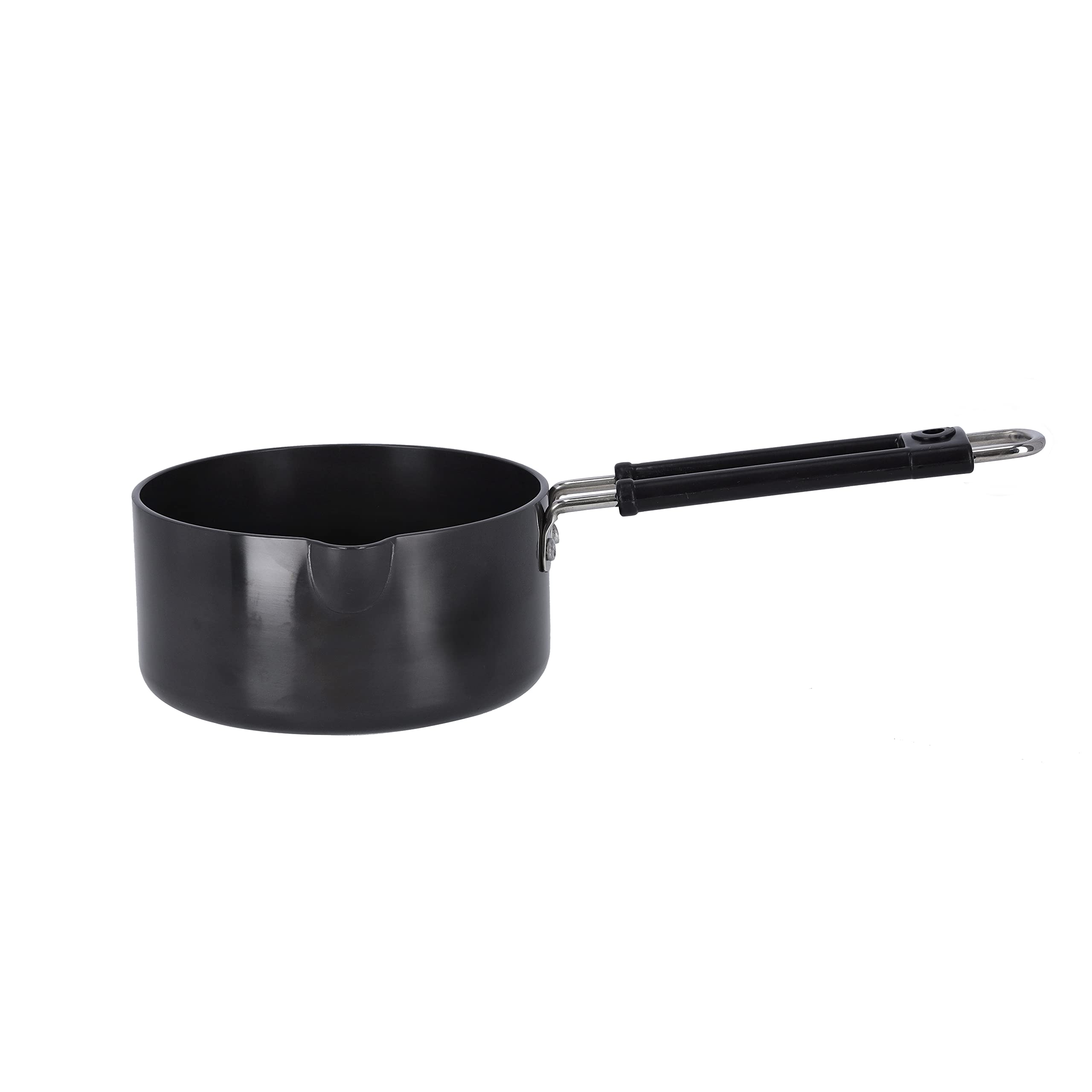 Royalford 16cm Hard Anodized Saucepan, Steamer Pot with Handle RF10013, 3 Layer Construction Heavy Gauge Virgin Aluminium Ideal for Reheating, Sauces, Soup, Egg Boil, Black