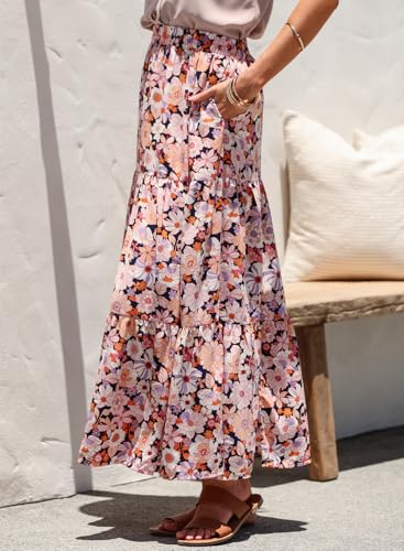 Happy Sailed Summer Skirts for Women Floral Print High Waist Flowy Split A Line Boho Maxi Skirt with Pockets4