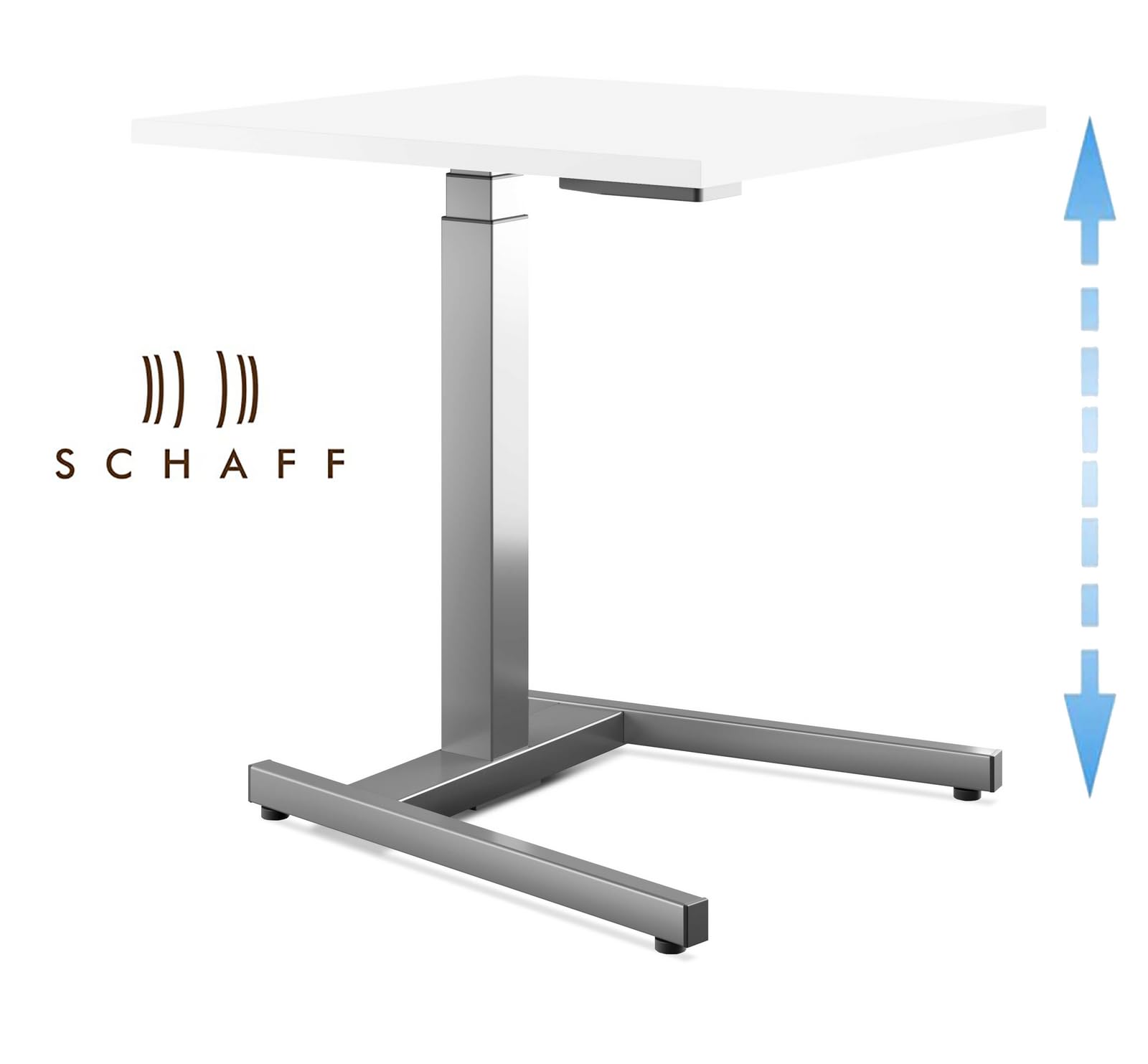 Schreibtisch Master Silber: Höhenverstellbarer Steh-Sitz-Tisch mit Gasfeder (68-118cm) – Ergonomisch, Kompakt & Stromlos – Made in Germany
