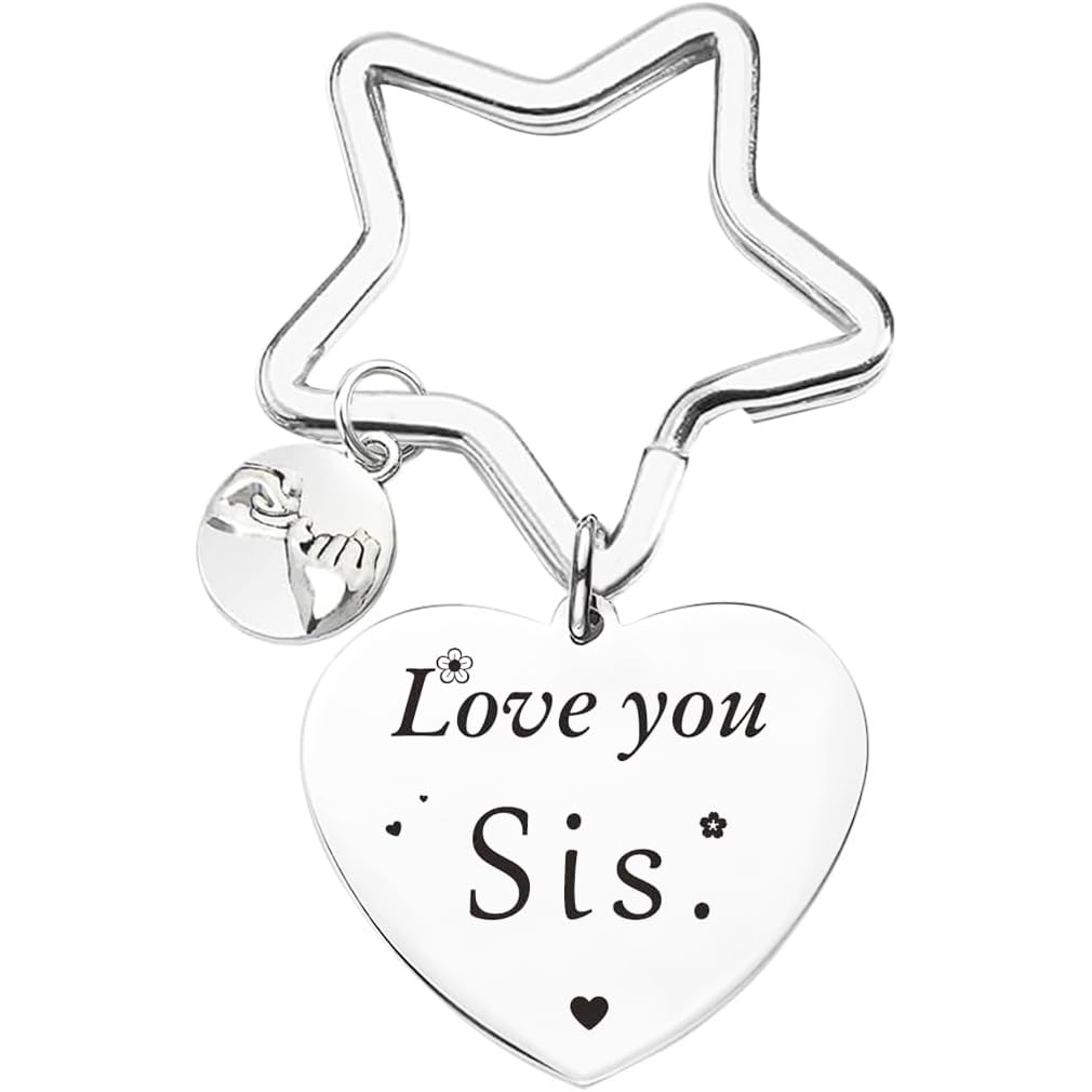Tecreo Silver Sister Gifts, Sister Keychain, Sis Key Ring, I Love You Sis - Sister Gifts For Birthday, Graduation Gifts For Sister
