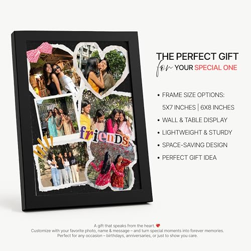 Image of Framekaari Friends Customized Photo Frame | Personalized Birthday Gift | Aesthetic Scrapbook Theme | 6 Custom Photos | Tabletop & Wall Mount | Room & Home Decor | 16x21 cm (Design-13)