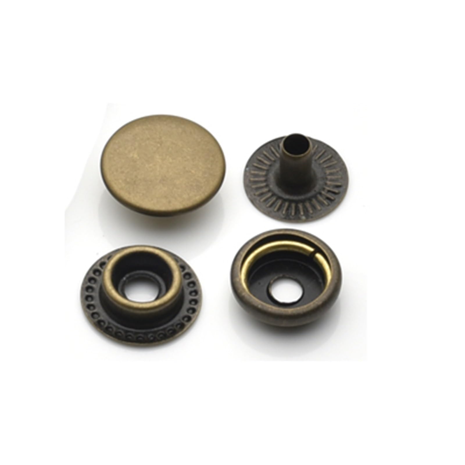 Xinglongs Antique Brass Snap Button Fastener Kit 100 Sets 10/12.5/15Mm Brass Snap Fasteners Four Part Button Ring Press Studs Silver Bronze Black