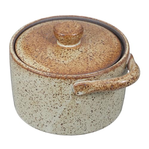 KOMBIUDA 陶瓷隔水?? 日式粗陶鍋 蓋付き キッチンシチューポット 多用途蒸し器 スープ 蒸し卵調理用 レトロデザイン実用的調理器具