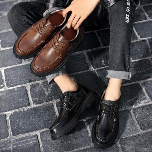 Men's Classic Leather Lug Sole Oxford Shoes Casual Round Toe Chunky Block Heel Lace Up Anti Slip Work Dress Shoes for All Seasons Daily Business Driving4