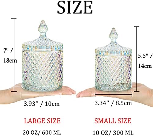 Candy Dishes with Lids-Candy Containers Glass Cookie Colorful Jar for Candy Buffet Decorative Jars Candy Buffet Dishes for Party Wedding Display Pothecary Flour, Small+Large