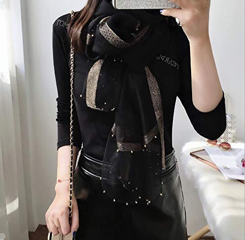 HURESON Lightweight Silk Scarf Elegant Soft Shawls and Wraps for Evening Dresses Black Beaded headscarf glitter Scarves for Women for All Seasons2