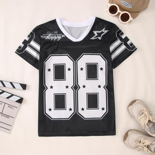 Image of Girls Boy Jersey Shirt Kids Y2k Baggy Tshirt 88 Graphic Tees | Size 6-11 Years V Neck Sports Team Outfit, Football Season Shirts, Oversized Short Sleeve Summer Tee Top