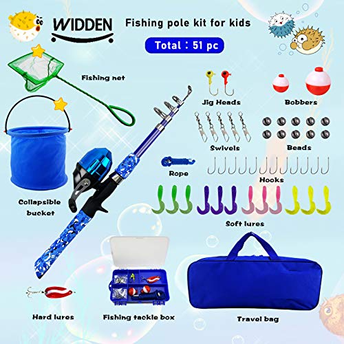image for WIDDEN Kids Fishing Pole Full Kits 5 FT Portable Telescopic Fishing Ro