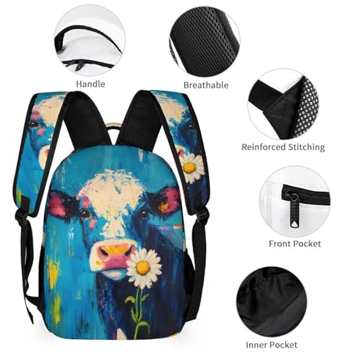 Funny Daisy Cow Painting Printed Backpack with Lunch Box Bag Pencil Case Pouch 3pcs Daypack Set for Women Men3