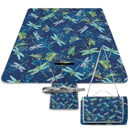 Tapis de pique-nique pliable libellule bleue couverture imperméable résistant chaleur - 2