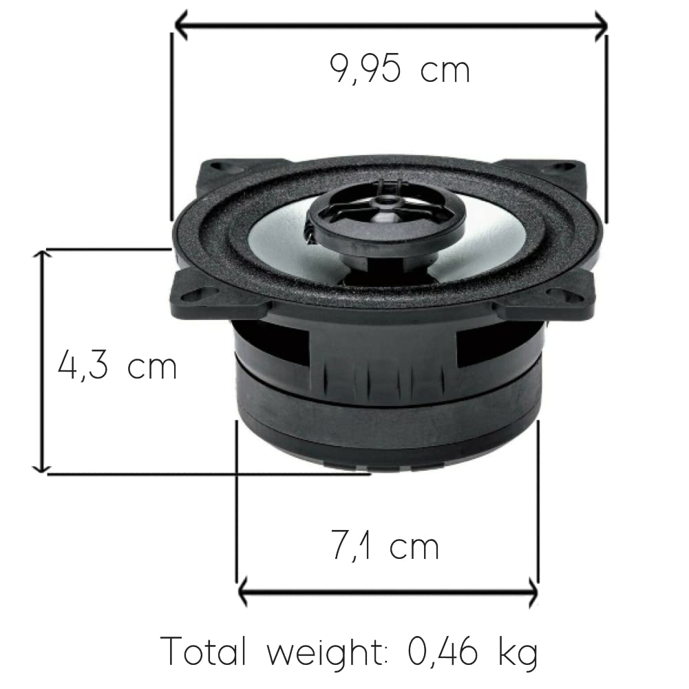 KIT Set pour Alpine SXE-1025S 2 Haut-parleurs 2 Voies coaxiales 10 cm 100 mm 4", 25 Watts rms et 180 Watts Max pour caissons Standards, par Paire + bagues à vis et 5 Stickers offerts