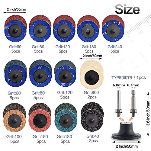 Image of 60Pcs Sanding Discs Set, 2 inch Quick Change Sanding Discs with 1 /4 inch Holders, Die Grinder Surface Conditioning Burr Rust Paint Removal