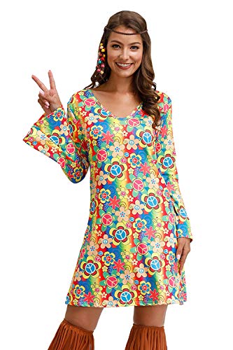 For G and PL Costume hippie pour femme - Pour Halloween, fête et cosplay, Arc-en-ciel, S Cover