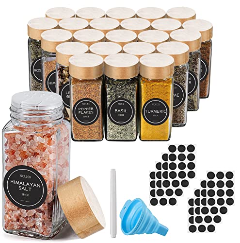 Reviews de Botes para especias . 48 24 Tarros de Cristal para Especias con Etiquetas y Tapas de Bambú-Tarros de Cristal para Especias con Tapas Agitadoras Etiquetas Adhesivas para Especias Bolígrafo Embudo Plegable...