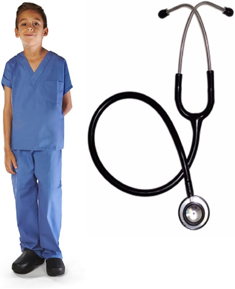 Super Soft Children Scrub Set with Black Stethoscope COMBO Kids Doctor Dress up