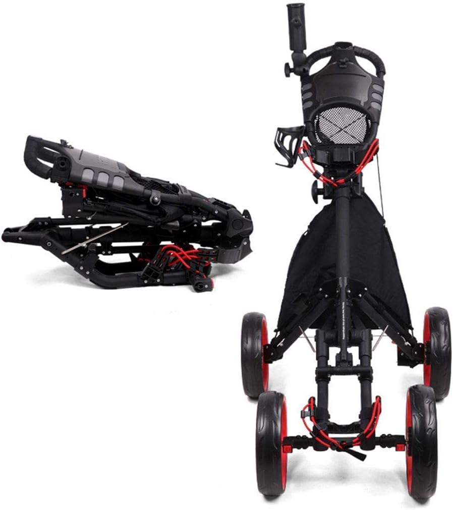 Carrello da Golf a 4 Ruote, Carrello Pieghevole in Lega di Alluminio - Carrello Caddy Leggero e Compatto, Facile da Aprire