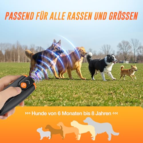 HZK Antibell für Hunde, Ultrasonic Anti-Bell-Gerät, 4 Modi zum Hunde-Bellen Stoppen, 15 M Reichweite, Wiederaufladbar & Sicher, Effektiv für Kleine, Mittlere und Große Hunde
