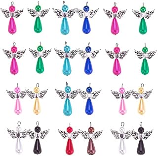 Darwery 40Pcs Mixed Color Angel Wing Pendant Handmade Pearl Alloy Angel Charms Pendant Fairy Charms for Jewelry Making and Crafting