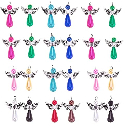 Darwery 40Pcs Mixed Color Angel Wing Pendant Handmade Pearl Alloy Angel Charms Pendant Fairy Charms for Jewelry Making and Crafting Cover