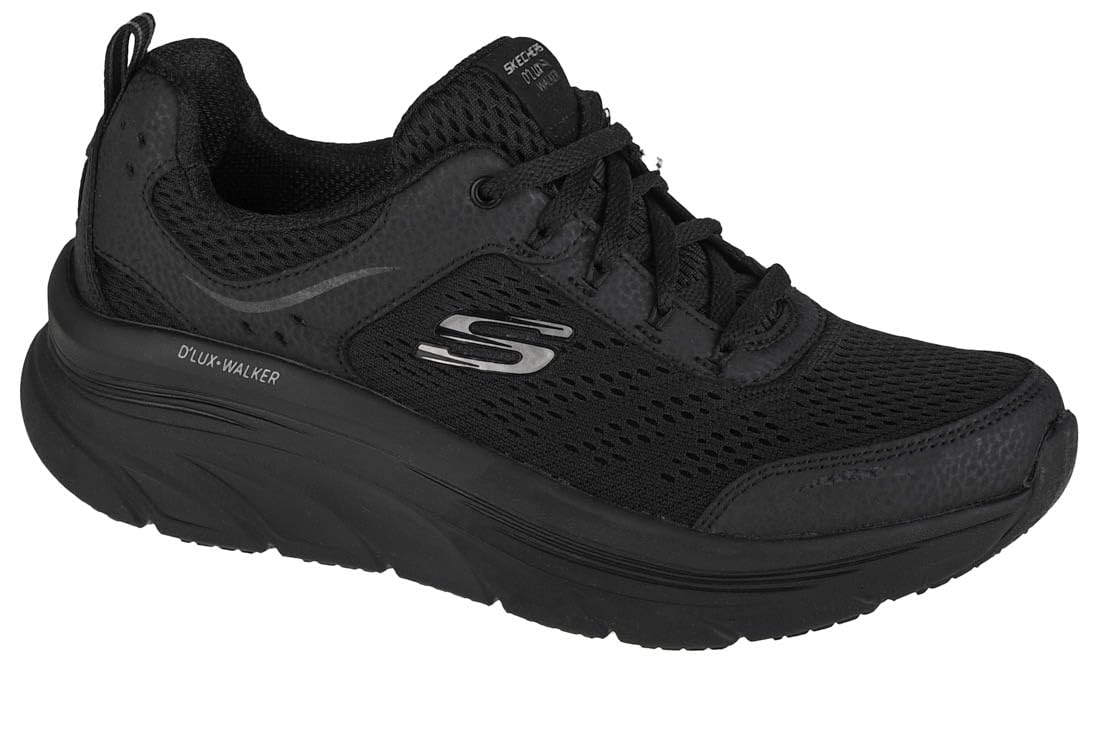 Skechers D'lux Walker Infinite Motion, Zapatillas Mujer, Black Leather Mesh Trim, 38.5 EU