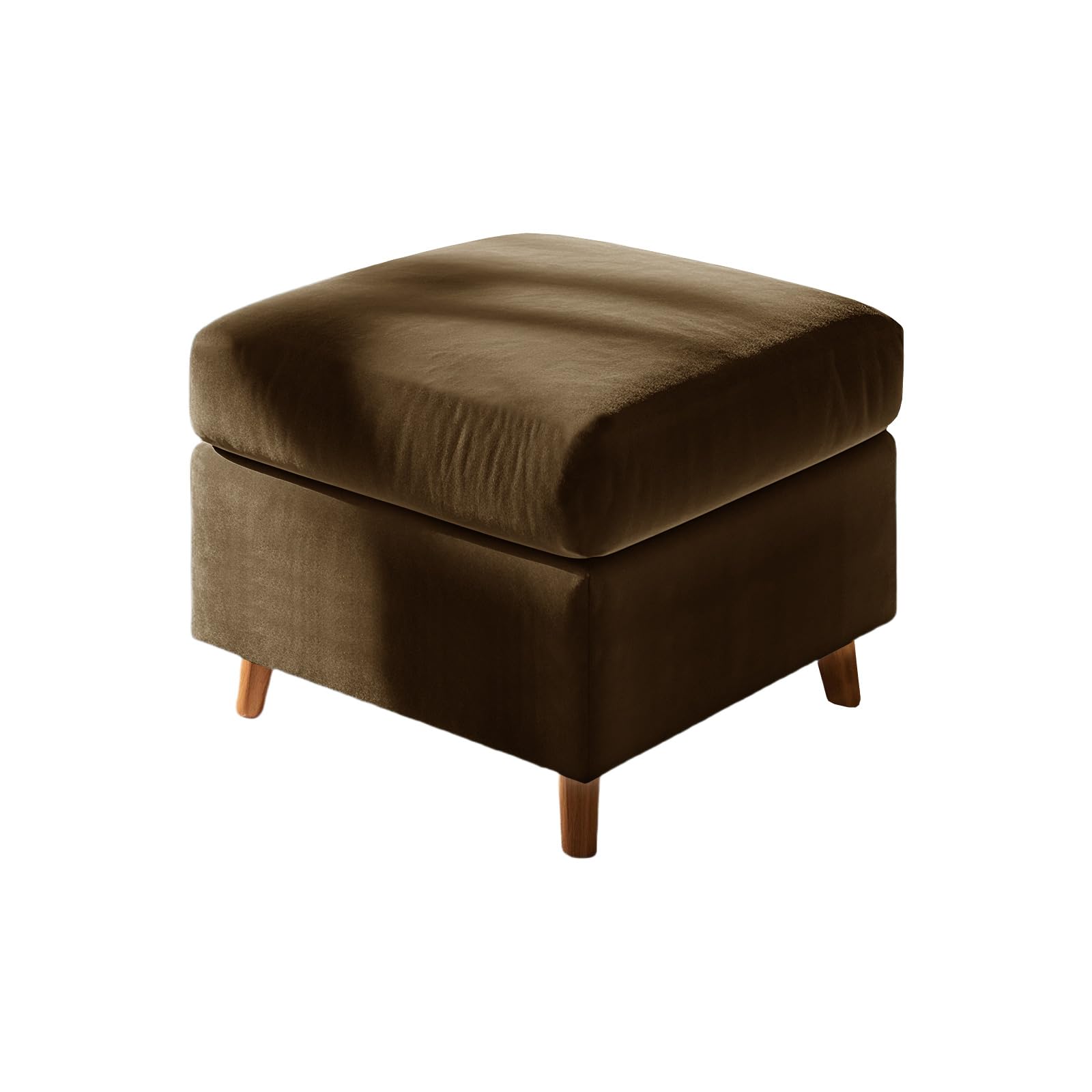 UNBBRRL Stretch Footstool Cover,Thick Velvet Ottoman Protector Covers, Large Removable Anti Slip Pouffe Cover for Living Room, with 4 Ties, Optional Cushion Cover (Caramel,Square M+Cushion M(2pcs))