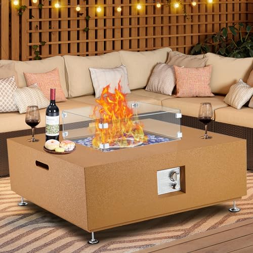 36" Propane Fire Pit Table,50000BTU Fire Table with Wind Guard, 11LBs Glass Beads & Rain Cover, Sturdy Steel Anti-rust Finish & CSA Safety Certified Outdoor Firepit for Patio Yard Garden(Orange)