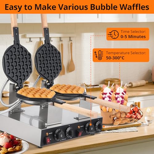 Image of Bubble Waffle Maker 2800W, Double-Side Heating Non-Stick Electric Egg Waffle Machine for Home and Commercial Use, Quick and Even Cooking for Snacks and Desserts