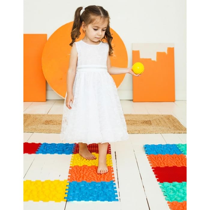 Funny-Steps Orthopädische Sensorische Boden spielmatten für Kinder Super Mix (9 Puzzle Quadrat Waldweg)