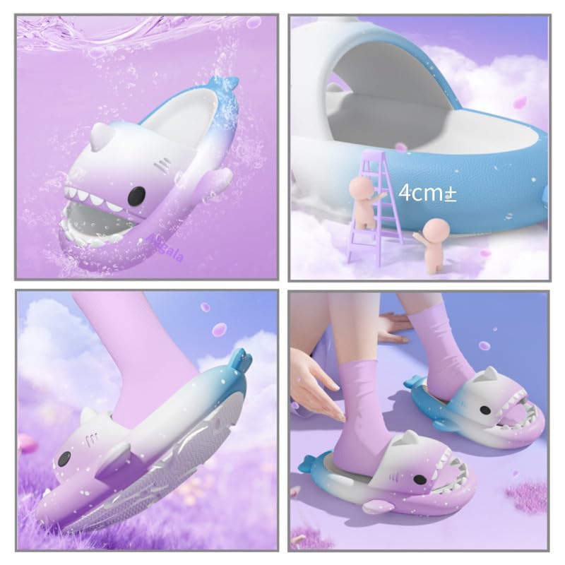 Image of allgala Shark Slides for Women Men and Big Kids Novelty Soft Slippers Open Toe Shark Sandals Cushioned Slides Beach Pool Shower Cruise Slippers with Comfy Cushioned Thick Sole