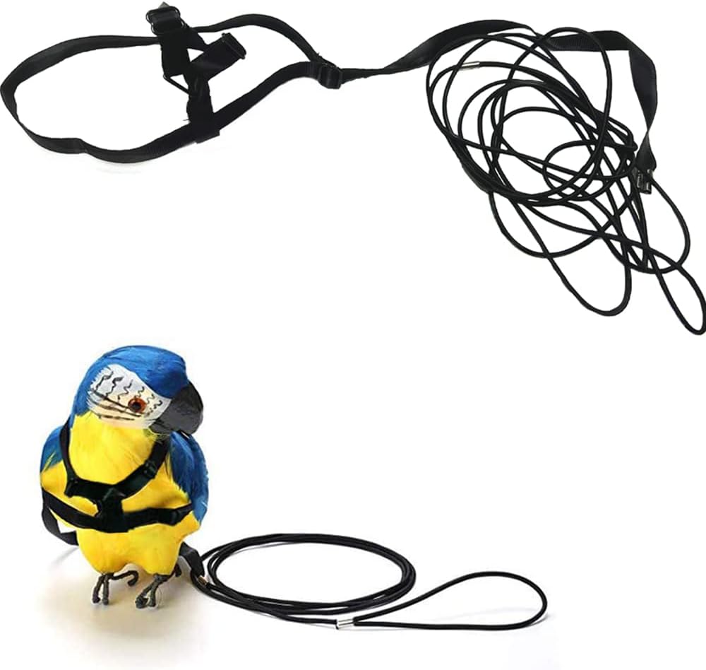 ASOCEA Adjustable Parrot Bird Harness Leash Anti-Bite Flying Training Rope Pet Outdoor Traction Fit Small Budgerigar Lovebird Cockatiel Mynah Bird （Neck Girth:3.1" -6.3"/8~16cm）