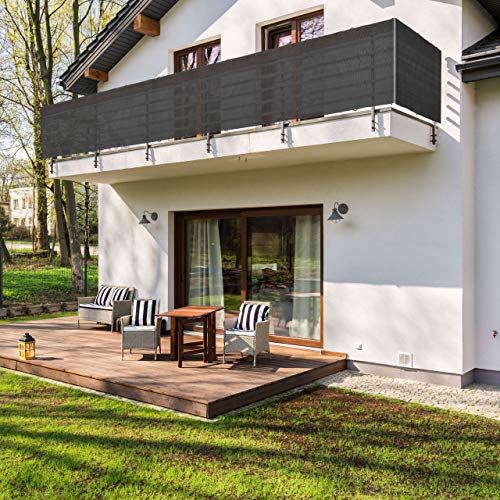 Lumaland Balcony Screen 0,9 x 5m - Protective Screen with mounting rope - 100% HDPE with stabilizer for UV protection - Dark Grey