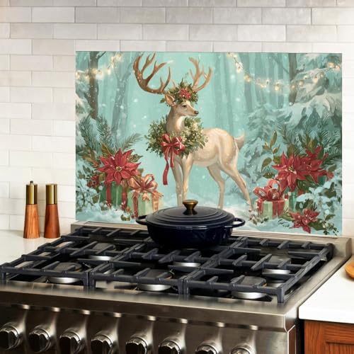 Image of Christmas Reindeer Wreath Backsplash Peel and Stick, 35.4x23.6 in