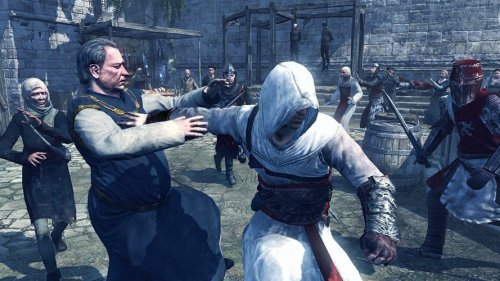 Altaïr blending into a crowd in Assassin's Creed 1