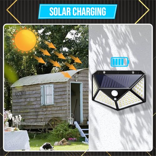 Image of Btag Solar Motion Sensor Sun-Powered 114 LED Wall Light | 1W Wireless Waterproof LED Outdoor Lamp with 120 Degrees Angle Lighting | Wall-Mounted Security Light for Garden,Pathway, Yard. Pack of 1 (XL)