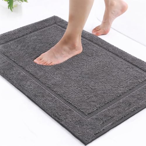 Image of Premium Combed Cotton Tufted Bathmat 45 x 65 cm, 1800 GSM Soft Absorbent Anti Skid Bathroom Floor Mat with Latex Backing, Quick Dry Non Slip Bath Rug for Shower & Daily Use, Race Track Grey