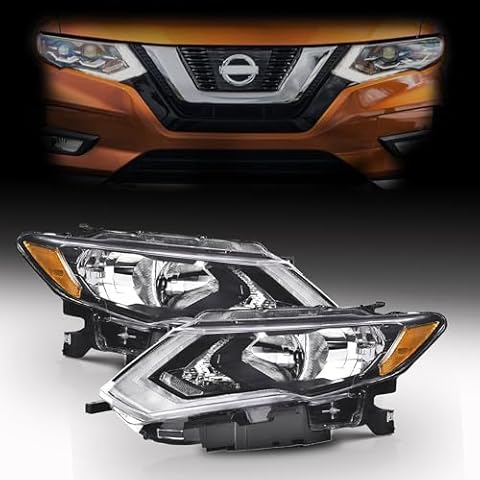 Tyrigion Set Of 2 Left & Right Halogen Headlights Headlamps Compatible with 2017 2018 2019 Nissan Rogue Cover