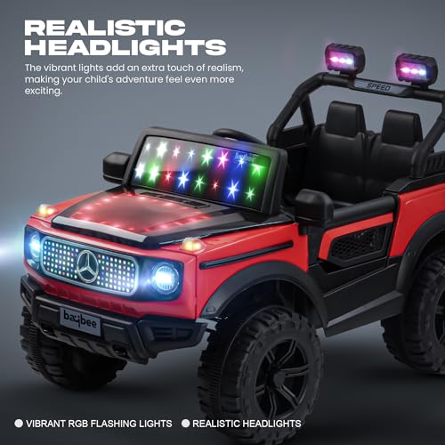Image of Baybee Benzie 4x4 Battery Operated Jeep for Kids, Ride on Toy Kid Car with RGB Windshield Light & Music | Baby Big Battery Cars | Electric Jeep Car for Kids to Drive 2 to 6 Years (Red)