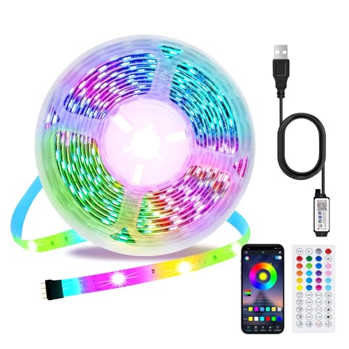 TV LED Lights, 5m USB TV Backlights Lighting for 55-70 inch TV with Remote and APP Control Bluetooth Music Sync Color Changing RGB Led Strip Lights for Home TV Christmas Decoration