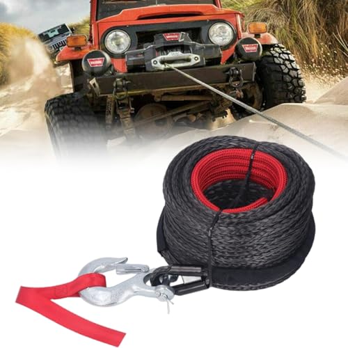 Kensbro Corde à Treuil, 8mm X 15M, Corde de Remorquage Synthétique 12 Brins avec Gaine de Protection et Crochet Métallique, Compatible avec Camion, SUV, ATV, UTV, Force Traction Maximale 6000kg