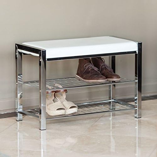 Danya B White Leatherette Storage Entryway Bench with Chrome Frame, HA16832