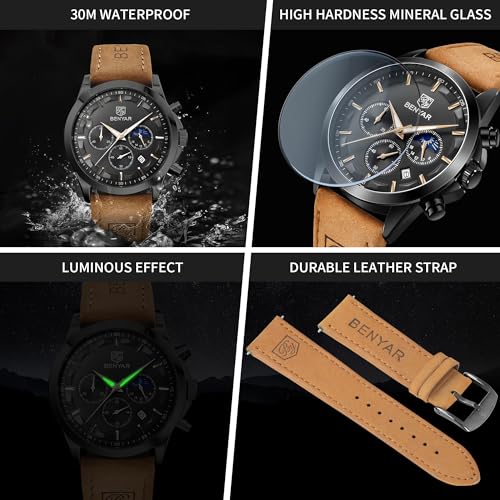 Image of BENYAR Mens Watches Analog Quartz Chronograph Waterproof Wrist Watches for Men Fashion Business Work Casual Sport Designer Dress Watch with Calendar Elegant Gifts for Men