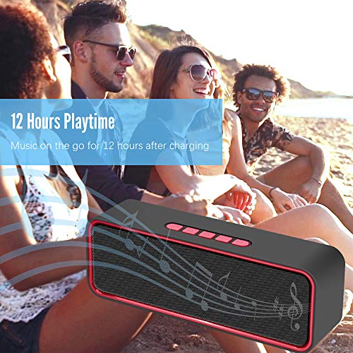 Bluetooth Lautsprecher, Tragbarer Wireless Bluetooth 5.0 Lautsprecher mit 3D-Stereo-HiFi-Bass, 1500-mAh-Akku, 12 Stunden Spielzeit (Rot) – Bild 5