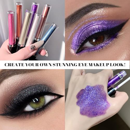 Image of SUAKE Liquid Sparkling Glitter Eyeshadow Stick Pack - High Pigment Shimmer Metallic Eye Shadow, Long-Lasting, White Blue Black Gold Purple Bold Colors,Quicking-Dry (7#-12#, Pack of 6)