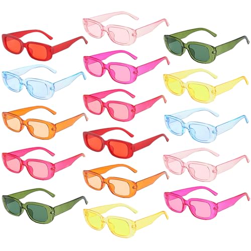 16 Pack Retro Rectangle Sunglasses Classic Women Vintage Square Eyewear Matte Clear Narrow Frame Fashion Glasses